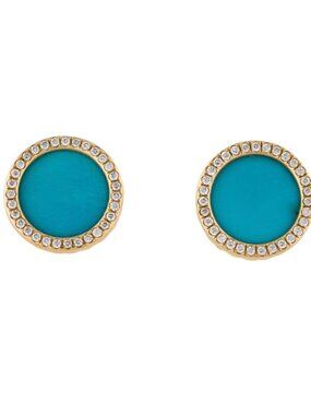 DAVID YURMAN 18K 750 YELLOW GOLD TURQUOISE & DIAMOND STUD EARRINGS